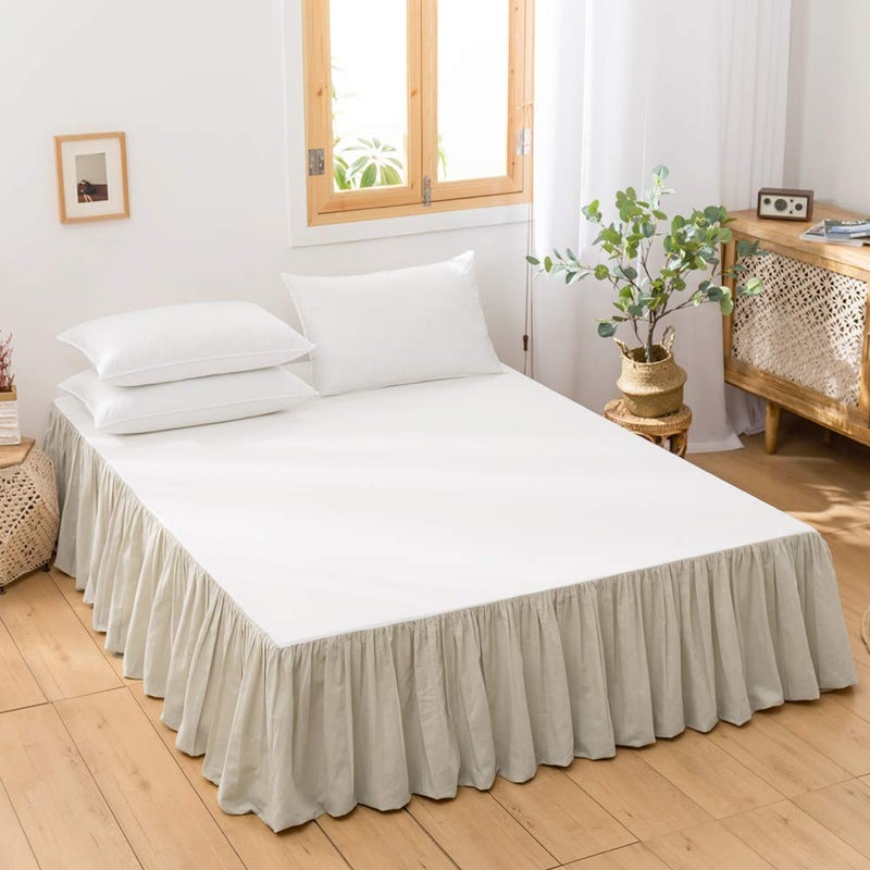 BISELINA French Linen Bed Skirt with Pleated Frills 14-Inch Tailored Drop Natural Flax Cotton Blend Dust Ruffle Soft Cozy Farmhouse Bedding (14" Full, Linen) - Image 1